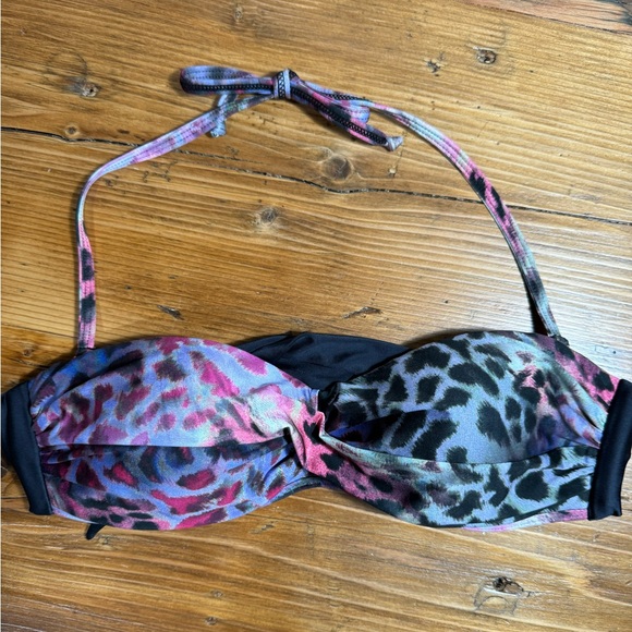PILYQ Womens Bikini Purple/Pink/Black Leopard Print bandeau twist top S Bottom M - Picture 4 of 12